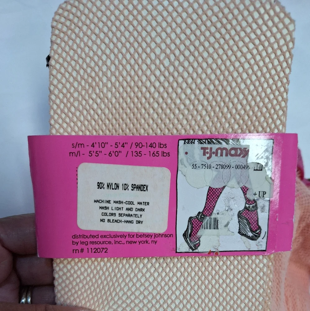 Vintage Betsy Johnson Tights Low-Rise Pink Peach FishNet Stocking Discontinued